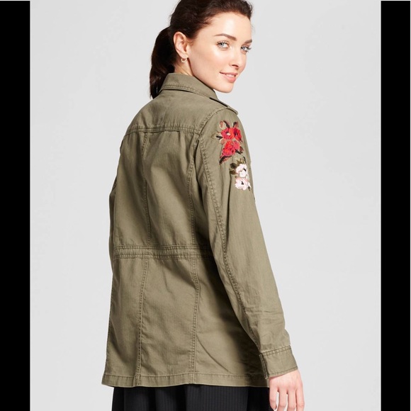 Floral Sleeve Utility Jacket-Olive - Picture 2 of 4