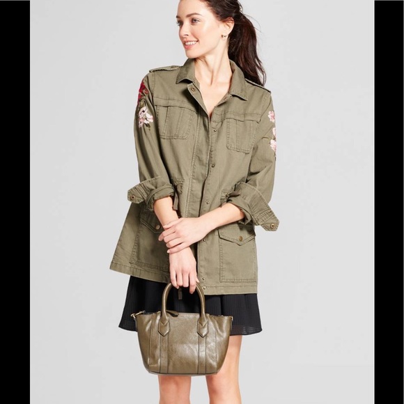 Floral Sleeve Utility Jacket-Olive - Picture 3 of 4