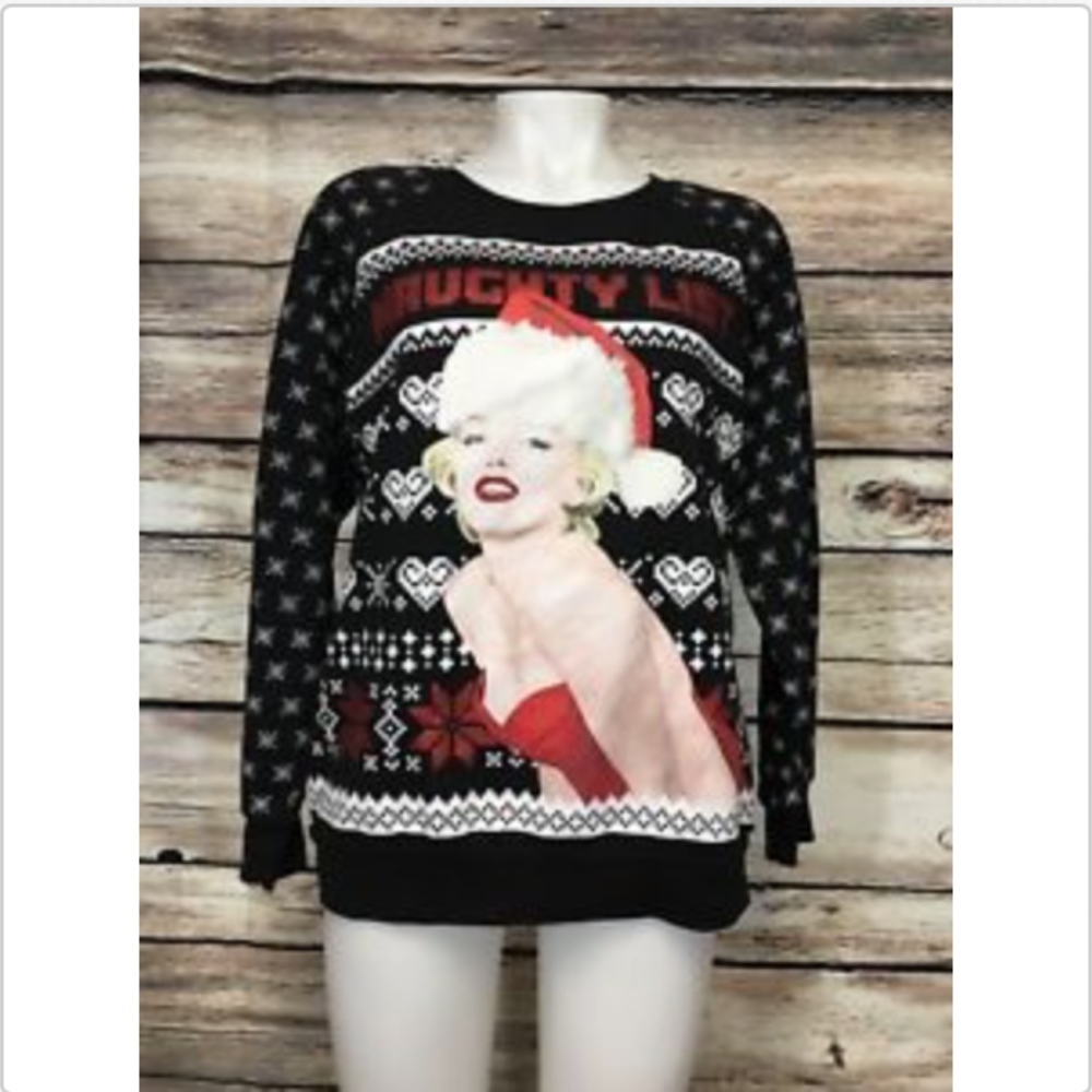 Marilyn Monroe Jrs Large Black Christmas Sweater