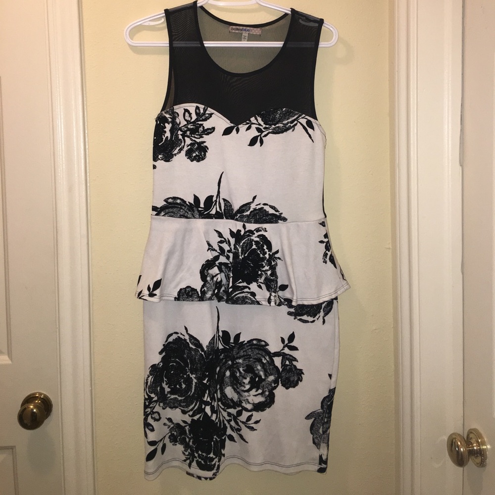 White & Black Floral Peplum Dress