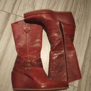 Destroy Brick Red Leather Wedge Boots