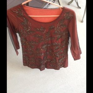 Coldwater Creek 3/4 sleeve embellished knit top.