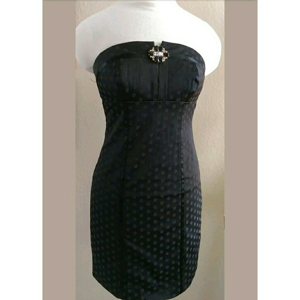 Guess black polka dot sheath dress strapless sexy