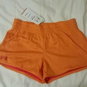 Orange UA mesh shorts