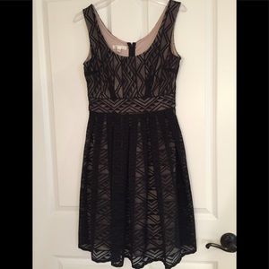 London Times Overlay Lace Black Dress