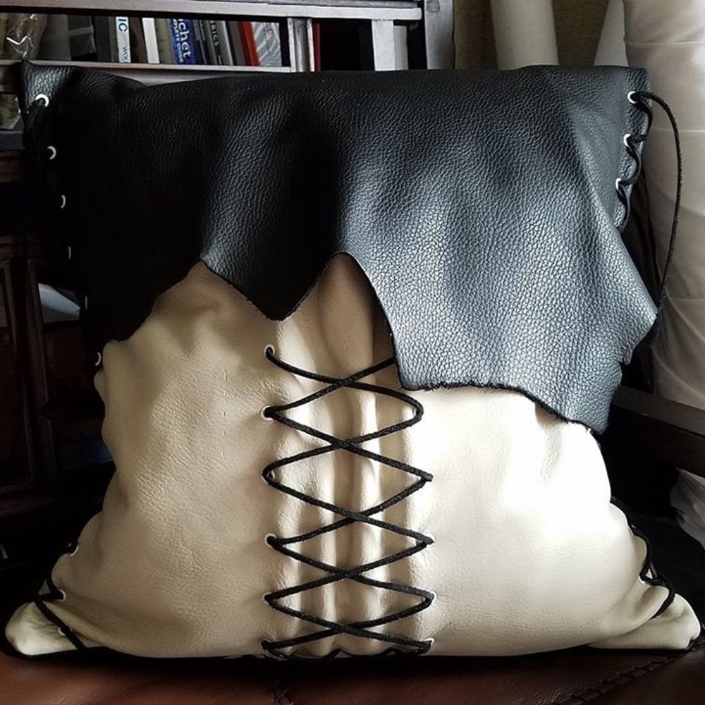 Lace-up Leather pillow