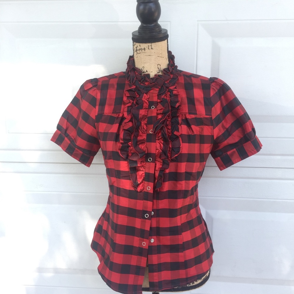 Red black gingham top