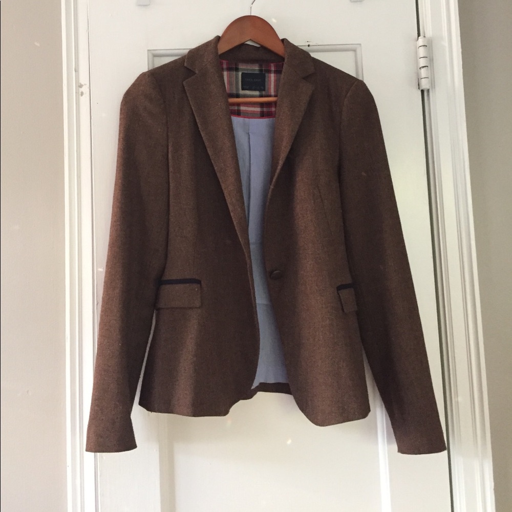 Zara Basic Tweed Blazer with Elbow Patches XS