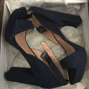 Audrey Brooke navy heeled sandals