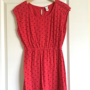 Red and black casual dress.