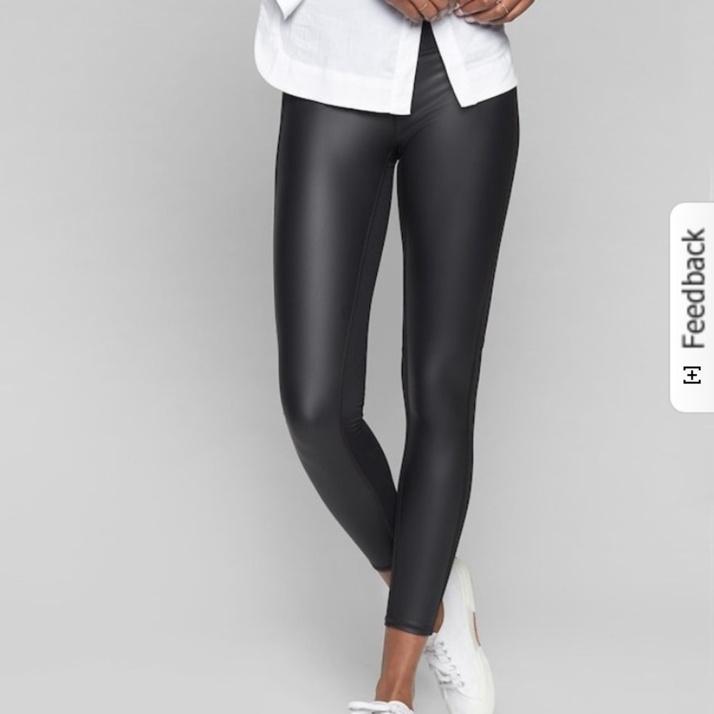 Athleta black leather leggings- worn once! Size M