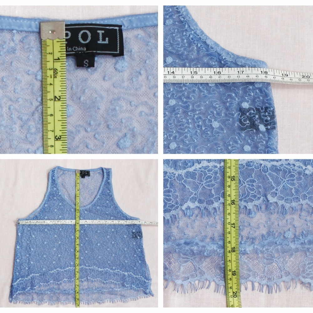POL Blue Sleeveless Lace Crop Top - Picture 6 of 8