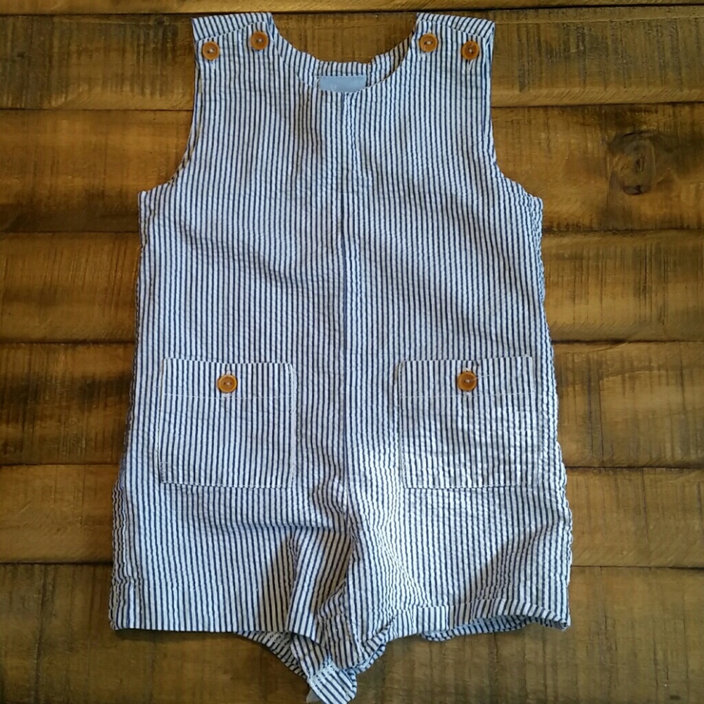 Baby boy seersucker short overalls