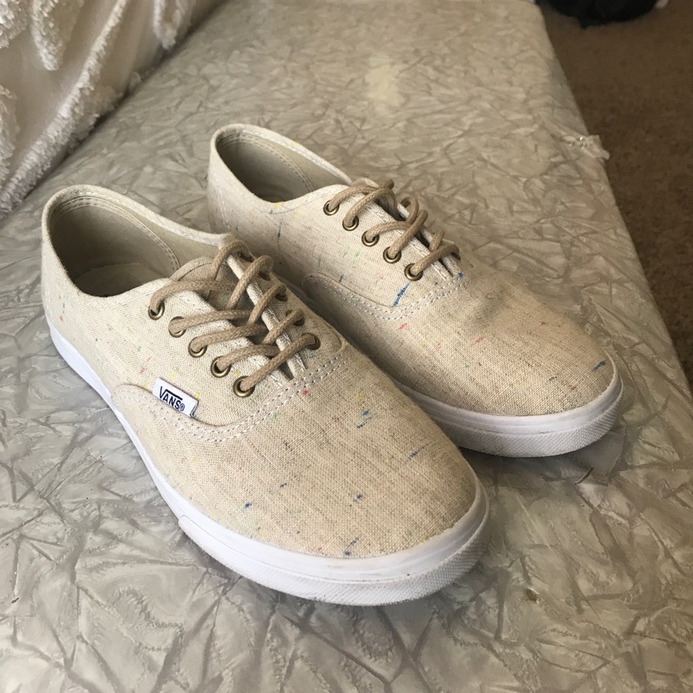 Tan with specks of multi colors, Vans