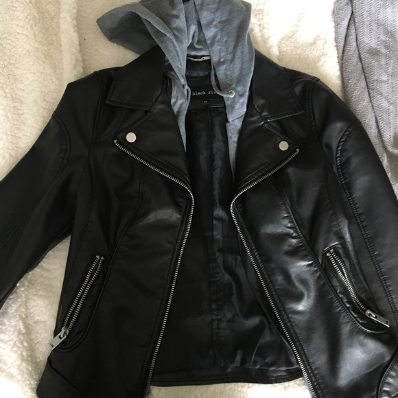 Black Rivet XS leather jacket - removable hood - Picture 1 of 4