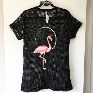 BNWT flamingo patched fishnet top