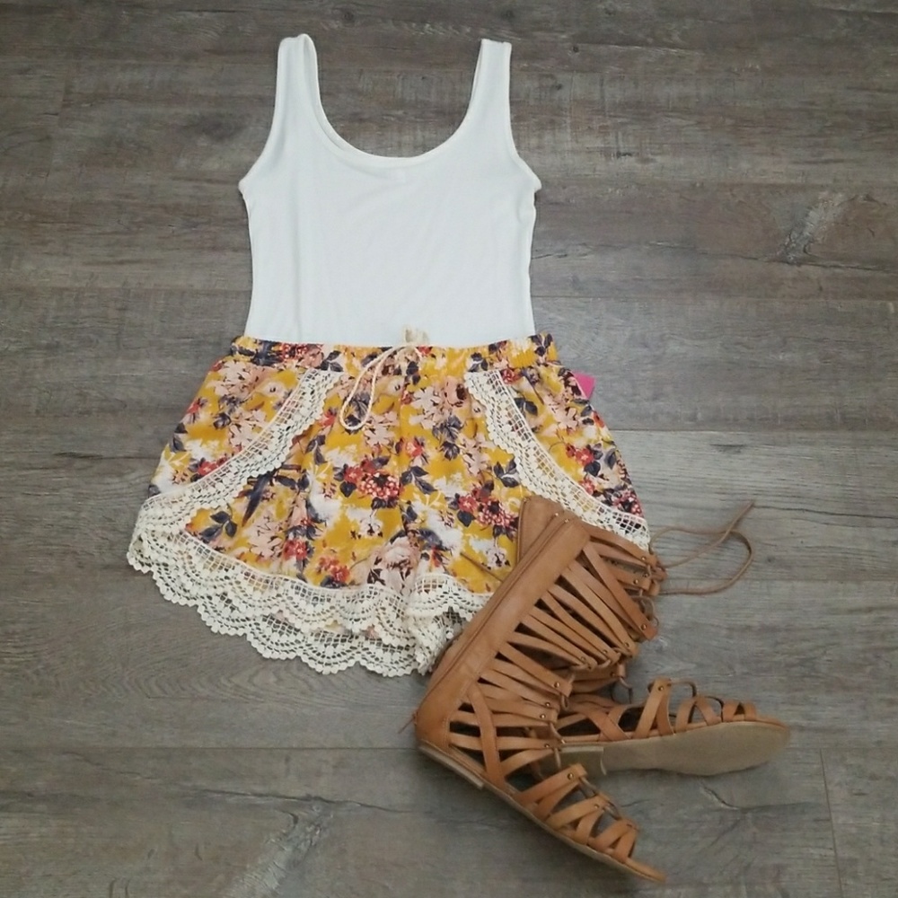 FLORAL SHORTS with lace DETAIL..... (shorts only)