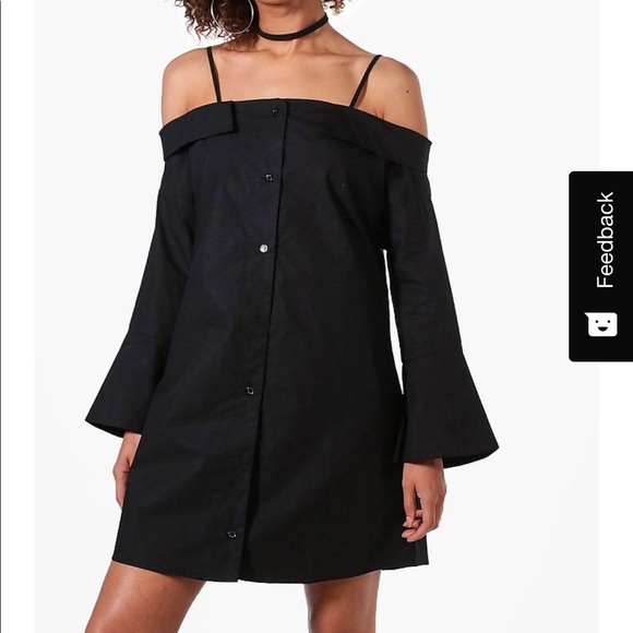 Boohoo Dresses & Skirts - Lisa off the shoulders flute sleeves shirt dress