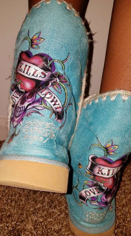 Blue and white official Ed Hardy boots