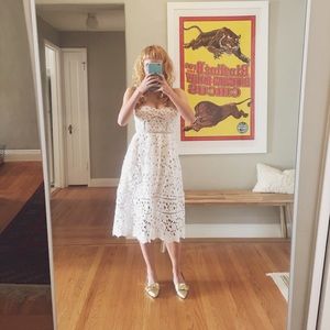 LULU: lace strapless midi dress