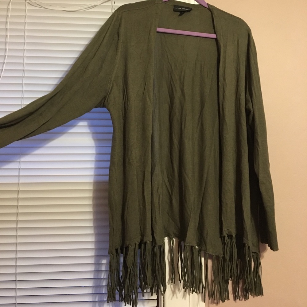 LB olive green fringe cardigan