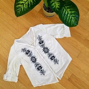White Cotton Embroidered Boho Chic LS Top