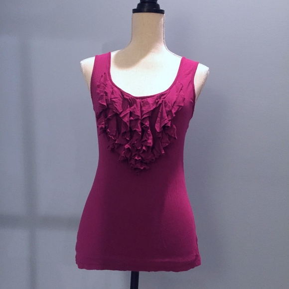 MOSSIMO Ruffle Front Fuchsia Knit Tank Top - Picture 1 of 6