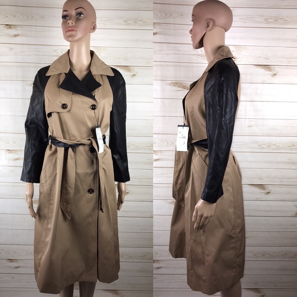 Zara Fuax Leather Belted Beige Trench Coat - Picture 3 of 6