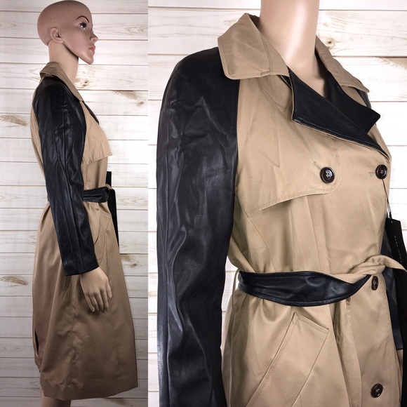 Zara Fuax Leather Belted Beige Trench Coat - Picture 4 of 6