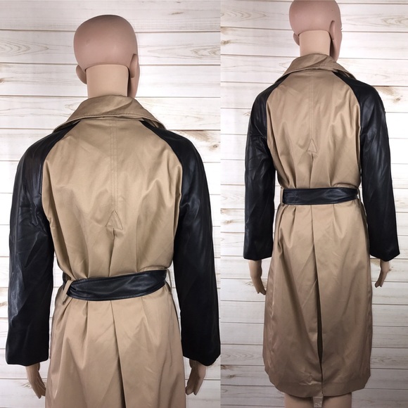 Zara Fuax Leather Belted Beige Trench Coat - Picture 5 of 6