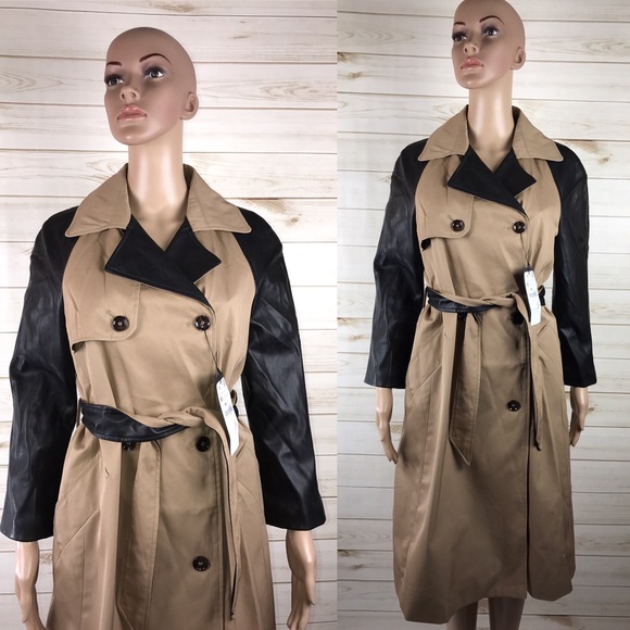 Zara Fuax Leather Belted Beige Trench Coat - Picture 6 of 6