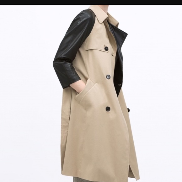 Zara Fuax Leather Belted Beige Trench Coat - Picture 2 of 6