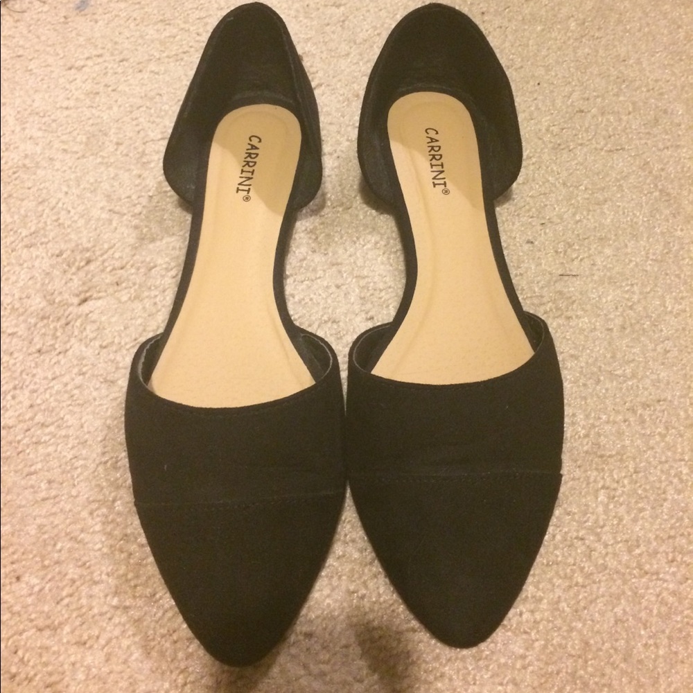 Carrini Black Suede Pointed Flats Size 7.5/8