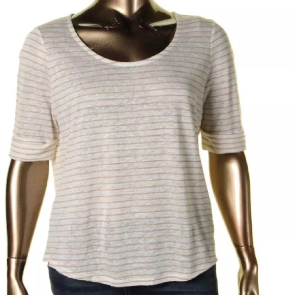 Ralph Lauren Tops - NWT RALPH LAUREN CREAM & BROWN STRIPE LINEN TOP SHIRT XL