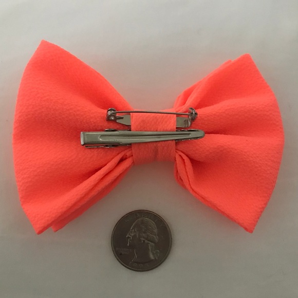 Neon Coral Pin/Clip Bow - Picture 2 of 2