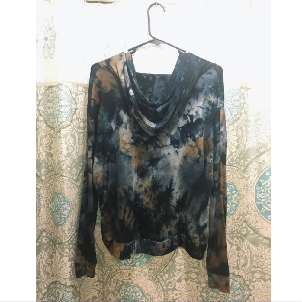 TYE DYE BLUE TAN SOFT HOODIE SWEATER MEDIUM