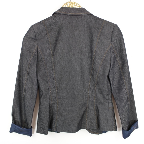 Zara Basic Dark Denim Blazer Jacket - Picture 6 of 7