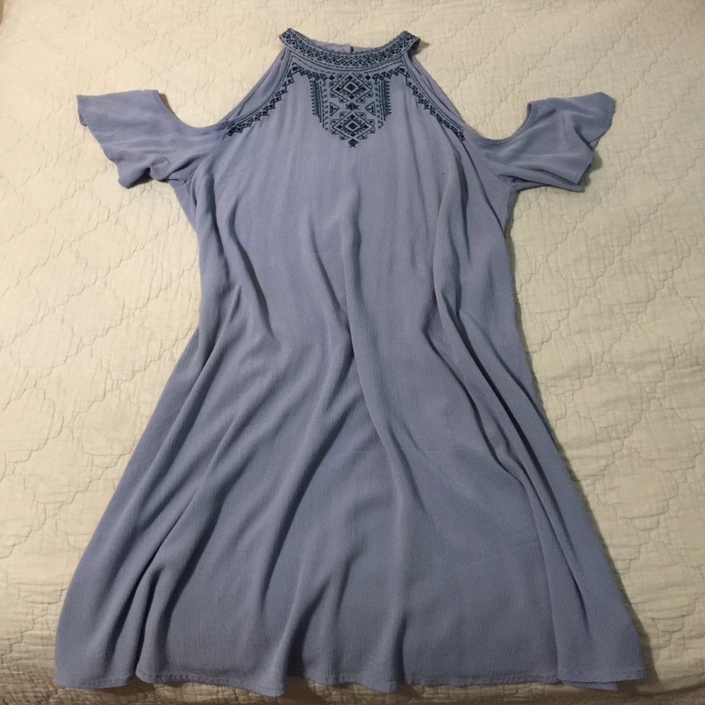 KNOX ROSE CUTE SHOULDER CUT OUT BLUE DRESS!