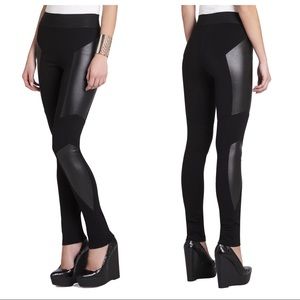 BCBG black leggings with pleather panels