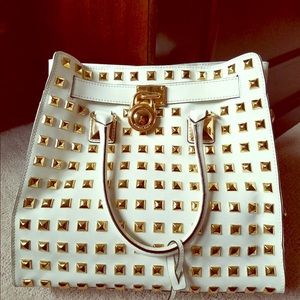 Michael Kors white studded handbag