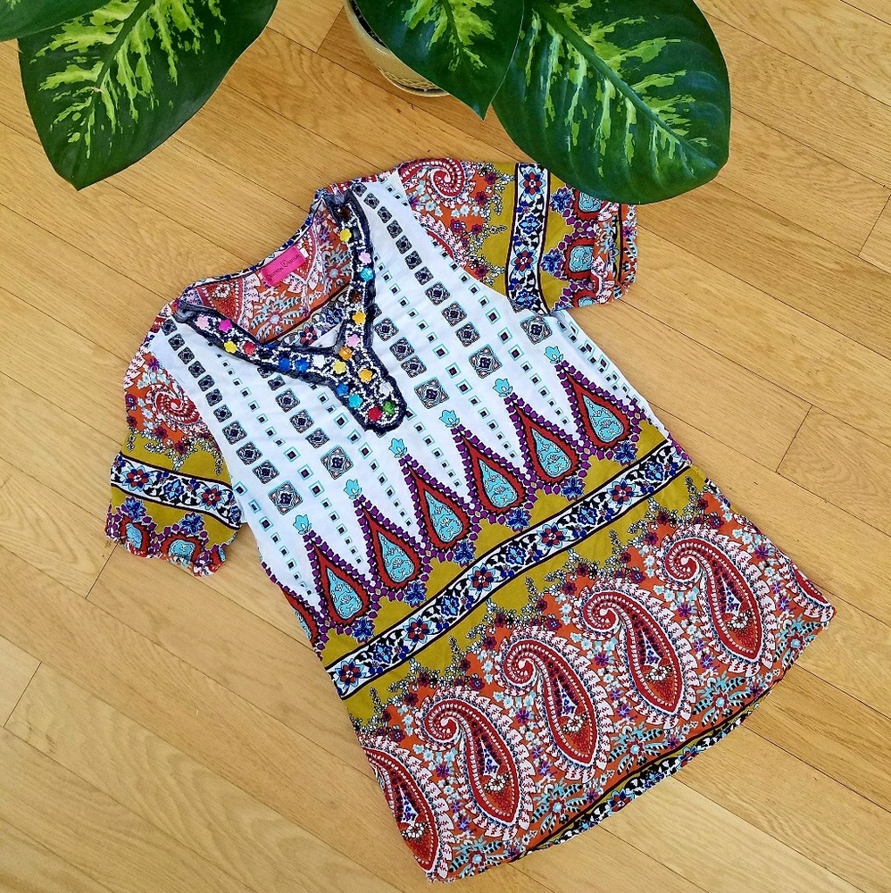 Ethnic Paisley Embroidered Hippie Chic Shirt Top
