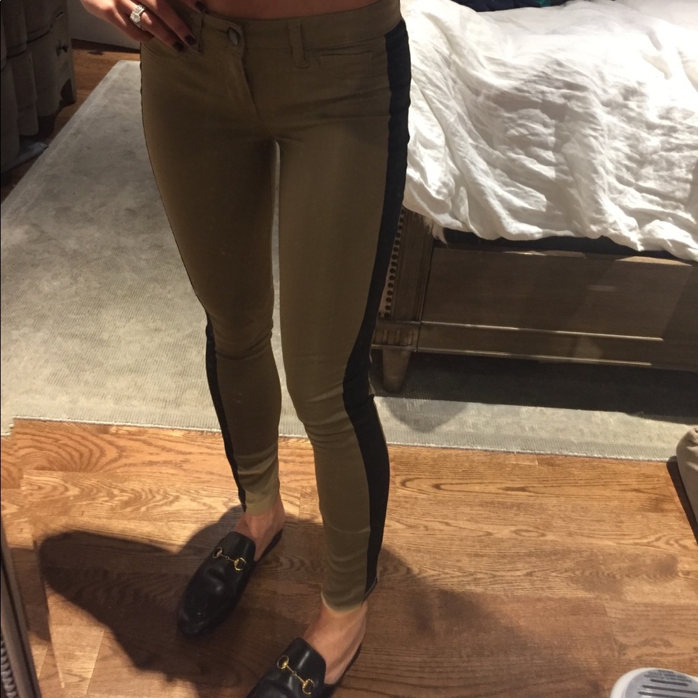 Tan and black jeans