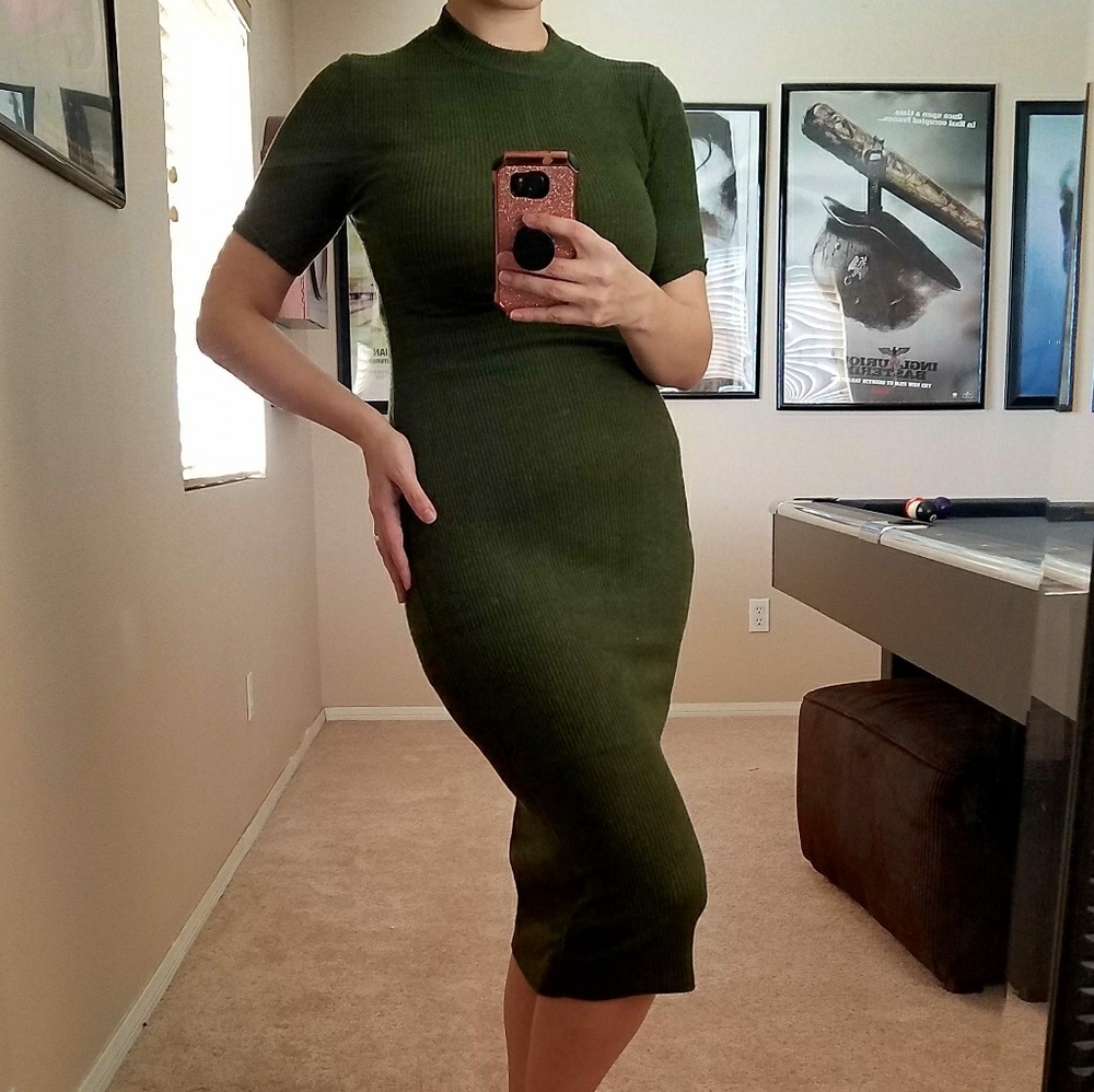 Hunter Green Bandage Knit Midi Sexy Dress S