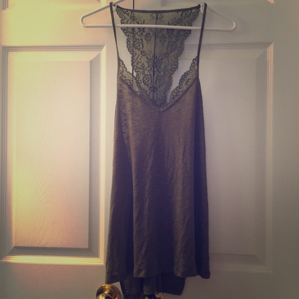 Express: Green Lacy Tank Top