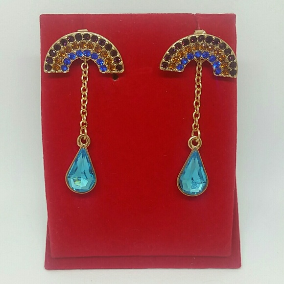 Betsey Johnson Jewelry - Betsey Johnson Rainbow & Raindrop Dangle Earrings
