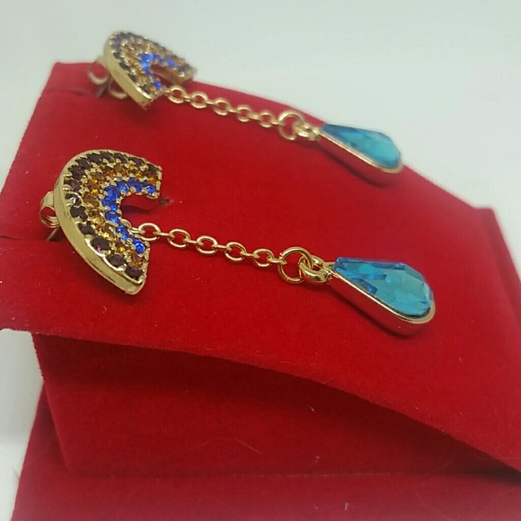 Betsey Johnson Rainbow & Raindrop Dangle Earrings - Picture 2 of 4