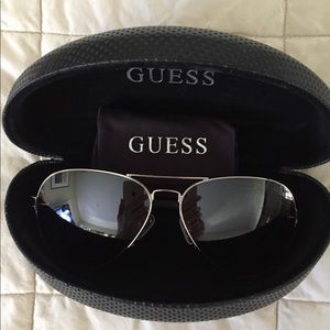 Silver, aviator GUESS Sunglasses.  Slightly used.