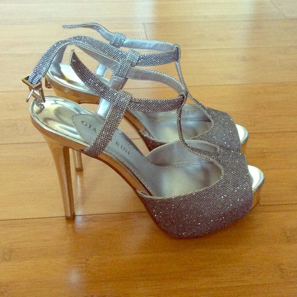 Silver high heel sandals