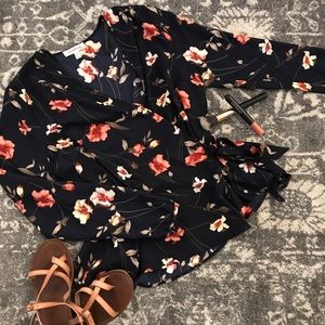 Monteau Floral Wrap Blouse