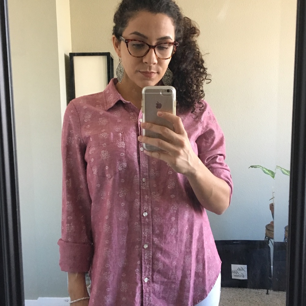 Old Navy Classic Patterned Pink Oxford Shirt